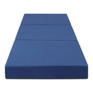 Olee Sleep Tri-Folding Memory Foam Mattress, Blue, 4’’ H