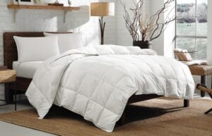 Eddie Bauer Queen 350 TC 700 Fill Power White Goose Down Comforter, Striped Damask Cotton – 90 x 98 Inches