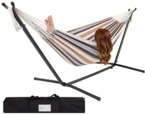 Double Hammock with Space- Saving Steel Stand Includes Portable Carrying Case